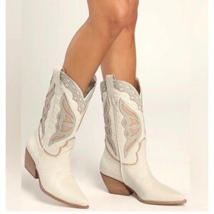 Steve Madden Women’s Wynter Leather Cowboy Boots - Bone Multi